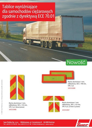 Rozlišovacie tabuľky pre nákladné automobily v súladu s nariadením ECE 70.01